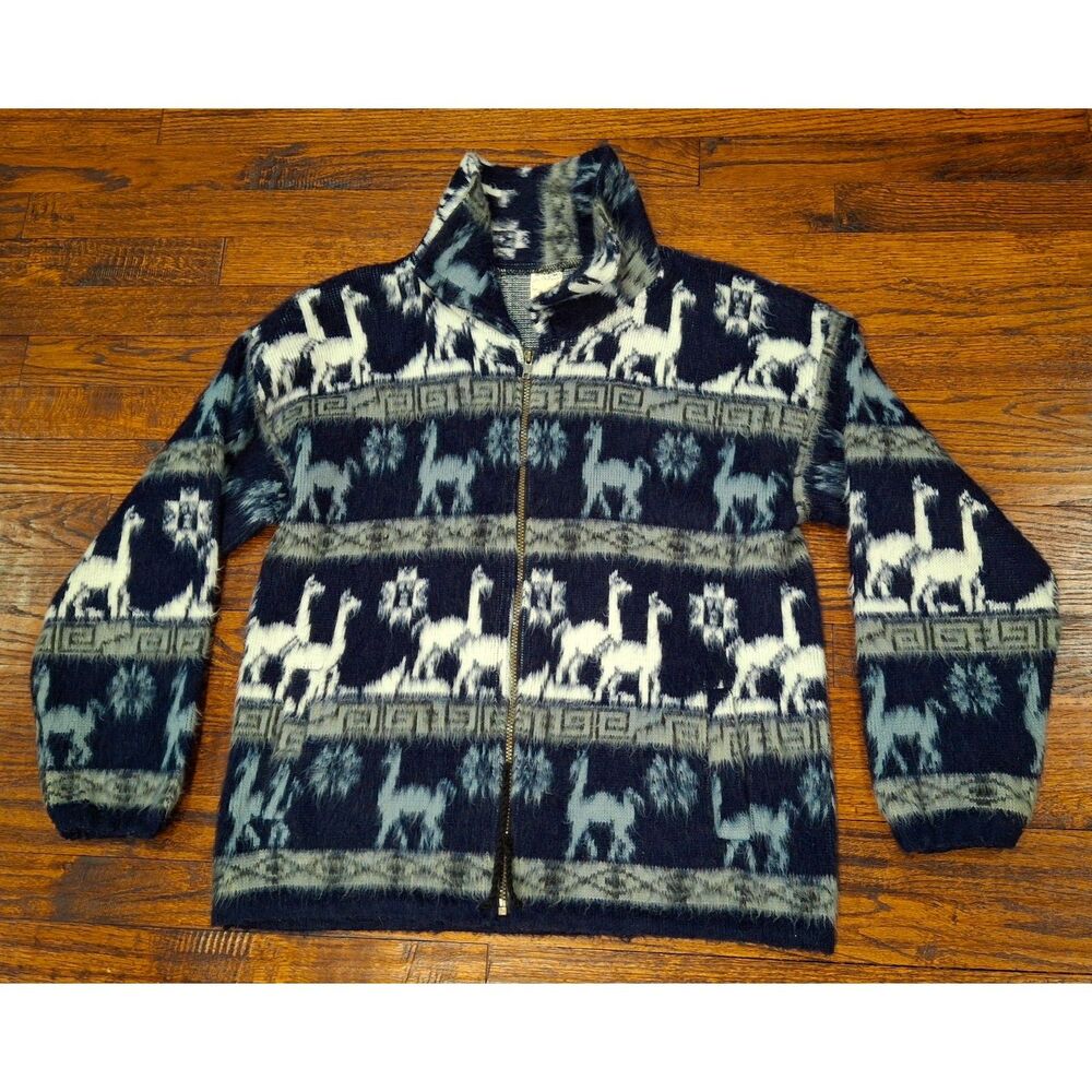 Andino Artesanias Wool Full Zip Jacket Alpaca Print Mens Medium